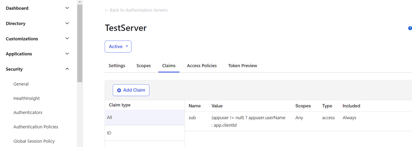 Okta create authorization server page